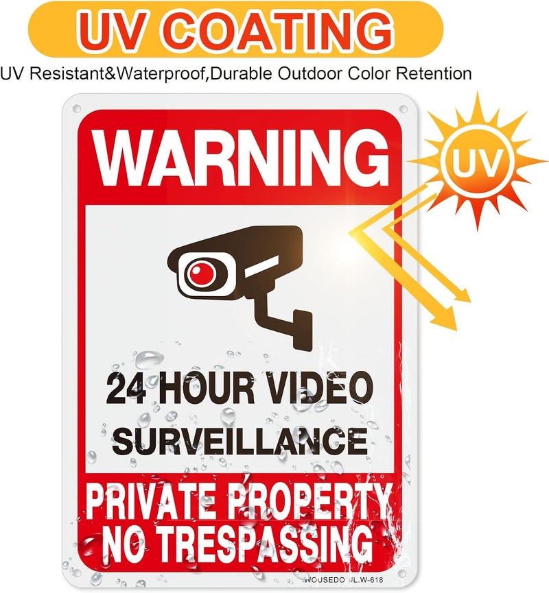 WOUSEDO 2-Pack Private Property No Trespassing Sign,Video Surveillance Signs Outdoor,Rust Free Aluminum 10 x7 Inches Security Camera Sign for Home,Business,CCTV,UV Protected & Waterproof - Image 4
